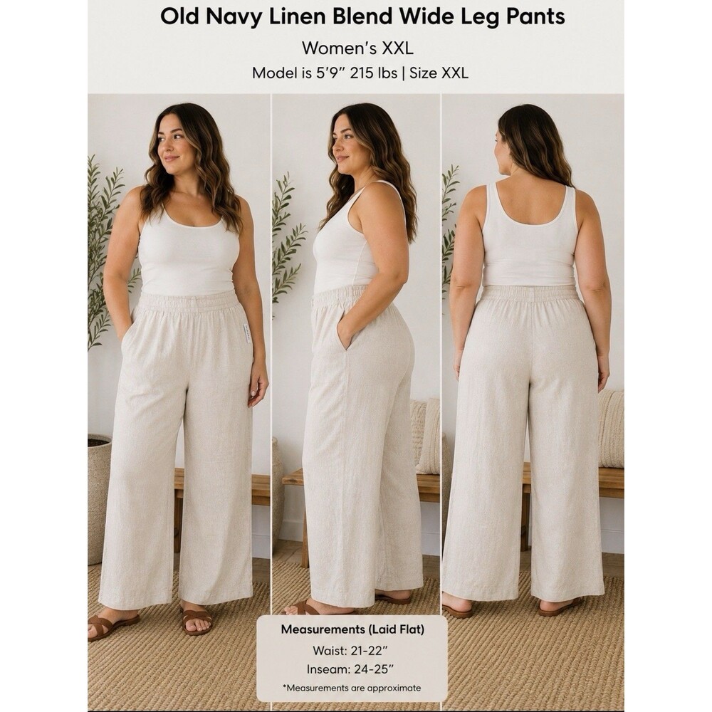 Old Navy Pants Womens XXL High Rise Wide Leg Linen Blend Pull On Beige NWT